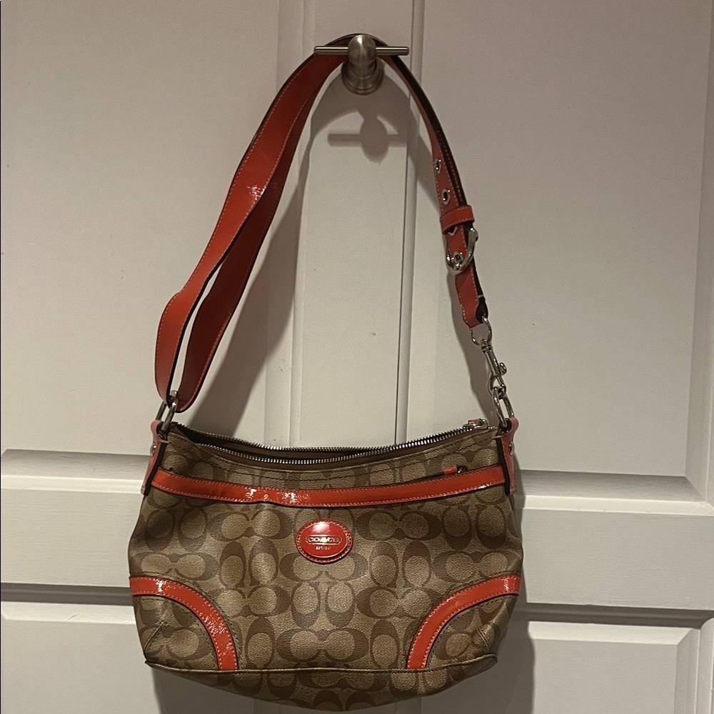 Coach Tan and Orange Shoulder Bag